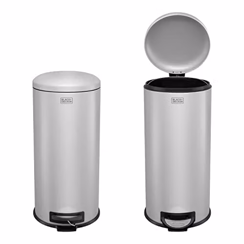 Black+Decker 30 Litre Dome Kitchen Pedal Bin with Soft Close Lid and Removable Inner Bucket in Grey Steel – 2