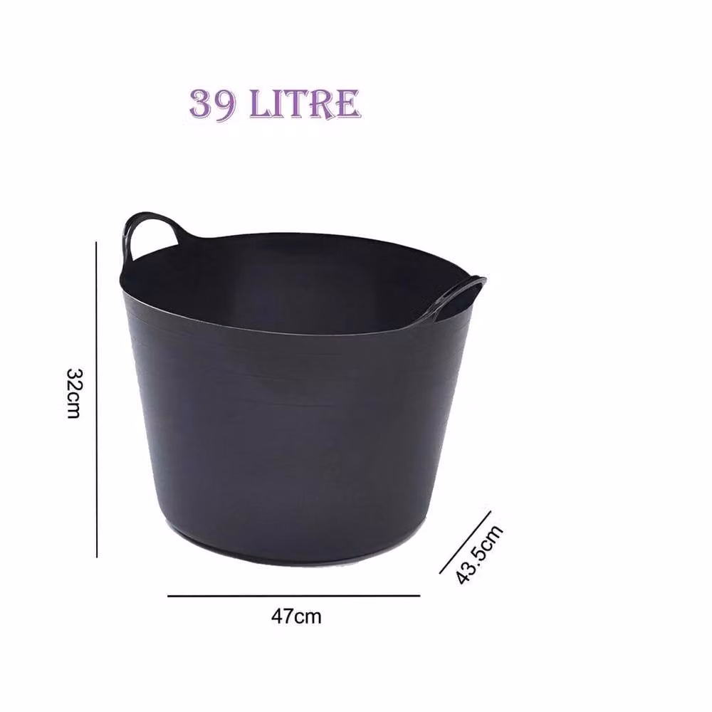 EONLION 39 Litre Heavy Duty Black Flexi Tub with Handles Plastic Storage Bucket – 2
