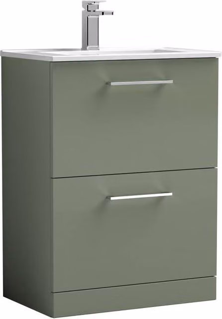 Balterley Modern Floor Vanity Unit with 2 Soft Close Drawers, Satin Green, W: 60 cm – 1