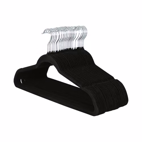 Harbour Housewares Non-Slip Velvet Flocked Clothes Hangers with Trouser Bar in Black, Pack of 25
