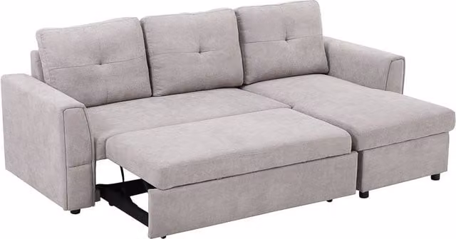 ERGOVEXA L Shaped 3 Seater Pull Out Sofa Bed in Grey Fabric, W/D/H: 232 x 141 x 85 cm