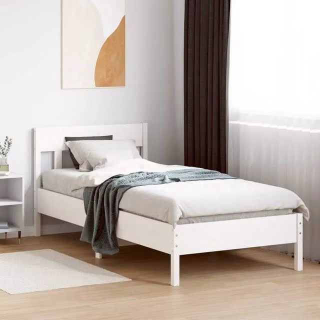 Berkfield Home Beautiful Small Single Solid Wood Pine Bed Frame, White, W/D/H: 75 x 190 x 80.5 cm – 1