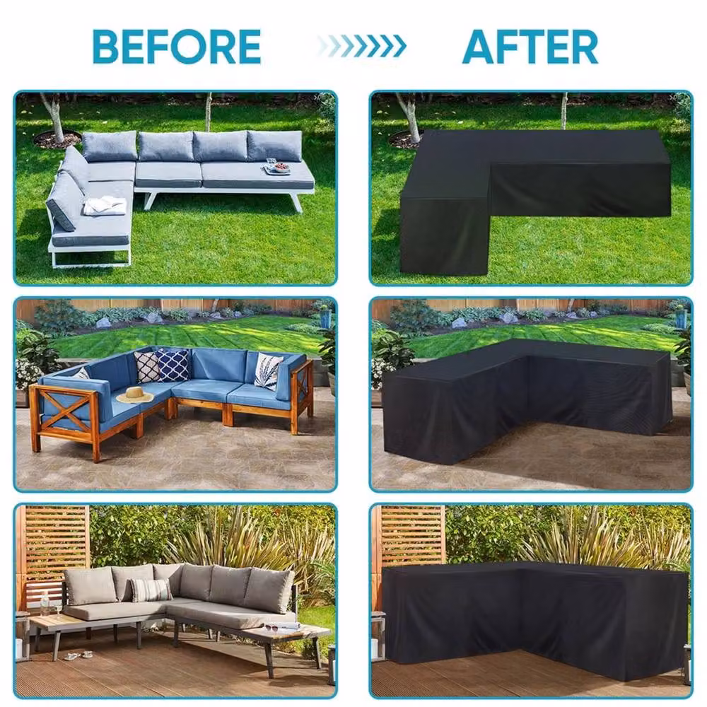 EONLION Waterproof L-Shaped Garden Furniture Cover, Black, Width: 100 cm – 4