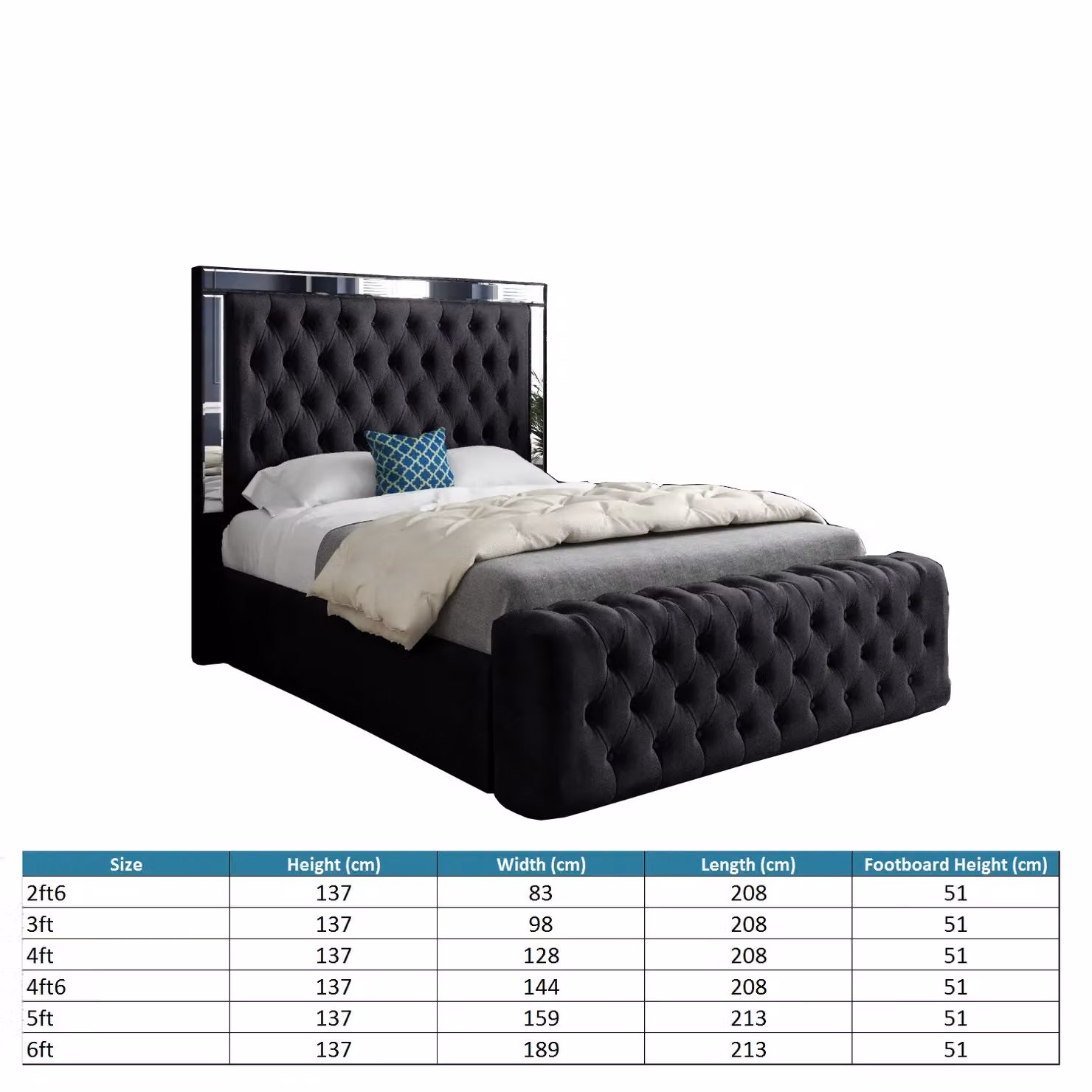 Casani Marino Mirror Upholstered Soft Velvet Bed Frame in Black, Super King, W: 200 cm x D: 200 cm – 4