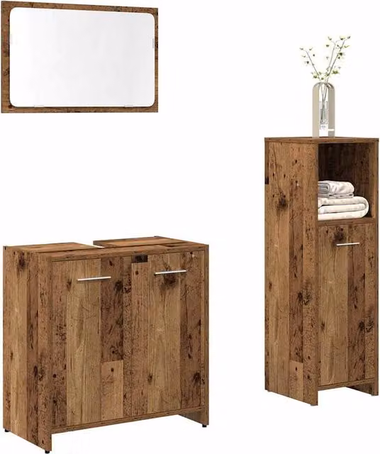 Berkfield Home 3 Piece Rustic Brown Bathroom Furniture Set – 1