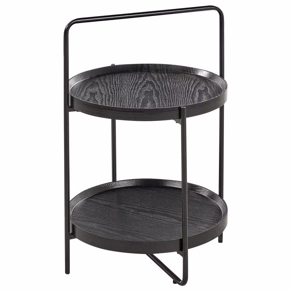 Wyld and Coco Two-Tier Round Side Table with Black MDF Top and Metal Frame, Diameter: 45 cm, Height: 64 cm – 2