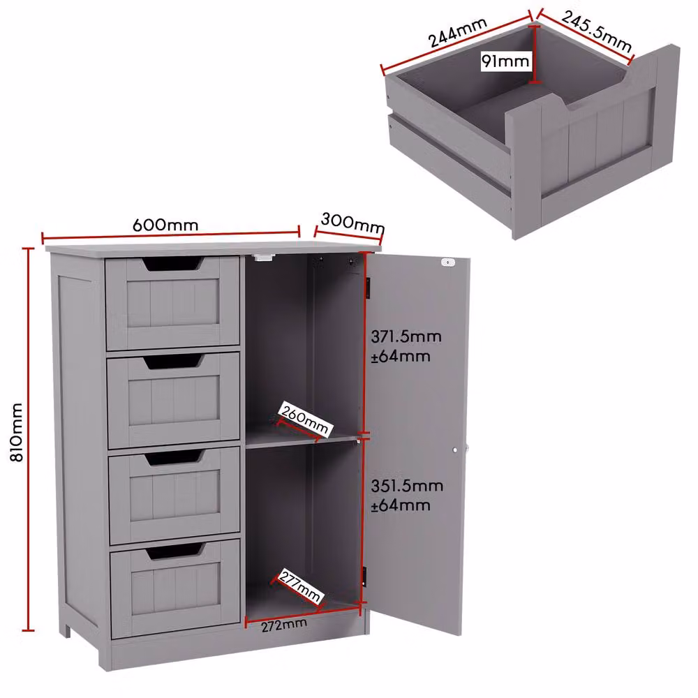 HD Designs Priano Freestanding Bathroom Storage Unit with 4 Drawers and 1 Door in Matt Dark Grey – 2