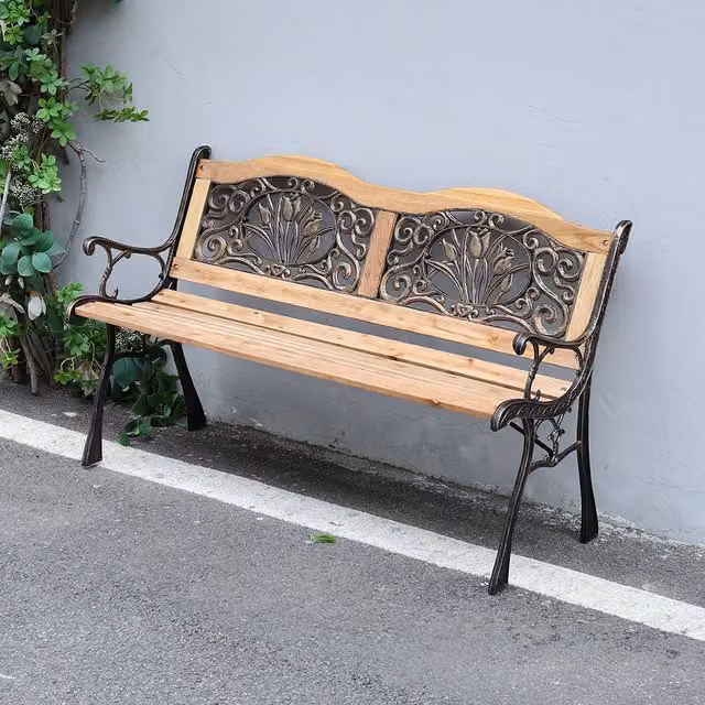 Livingandhome Art Nouveau Floral Design Outdoor Garden Bench in Brown
