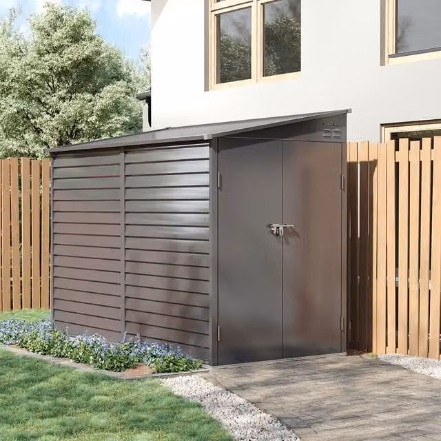 Lifeideas Grey Metal Lean To Pent Garden Shed