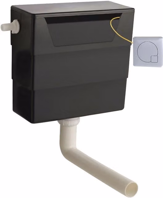 Balterley Concealed Dual Flush Water Saving Cistern with Square Flush Plate in Silver and Black, W/D/H: 30.3 x 13.6 x 33.4 cm