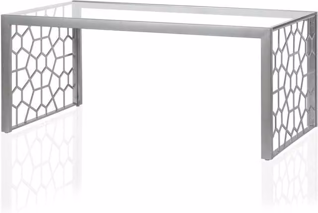 Cosmoliving Juliette Modern Geometric Coffee Table with Silver Tempered Glass Top