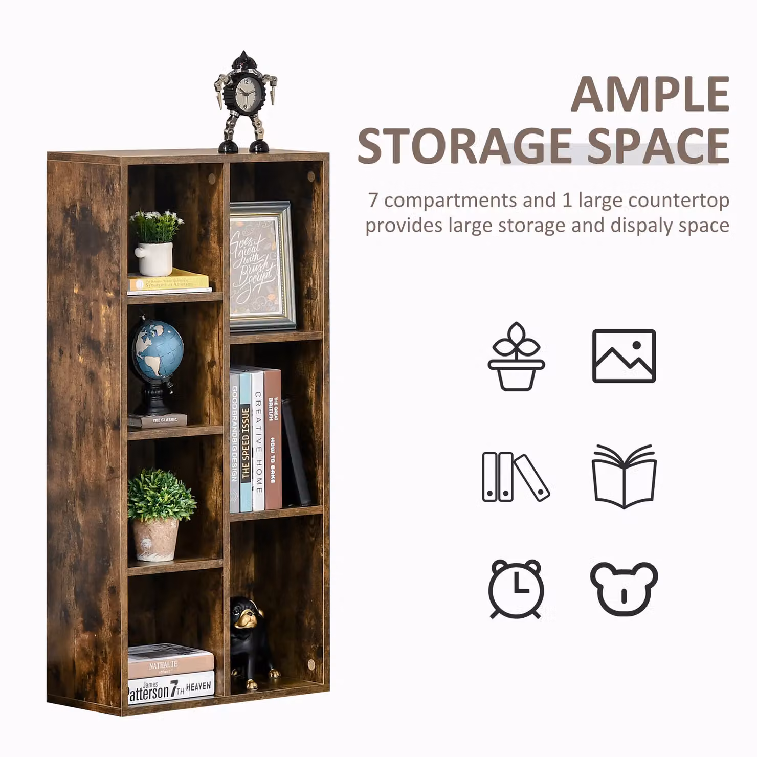 HOMCOM Modern Cube Bookshelf and Display Cabinet in Brown – 4