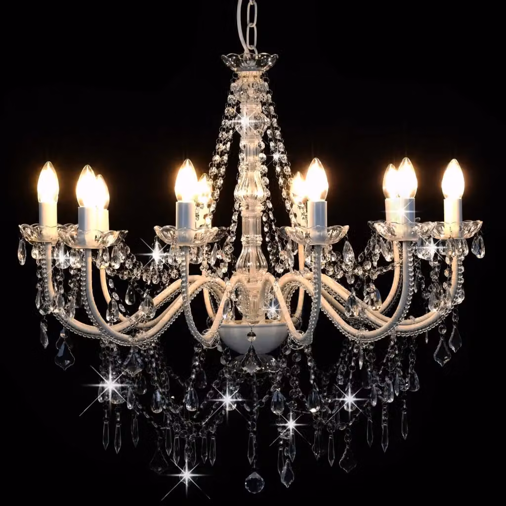 Berkfield Home White Crystal and Metal Suspended Chandelier for 12 x E14 Bulbs – 2