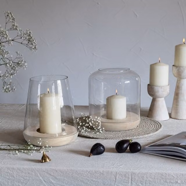 Ivyline Padstow Whitewash Rounded Wood and Glass Lantern, White, H: 28.5 cm, D: 21 cm