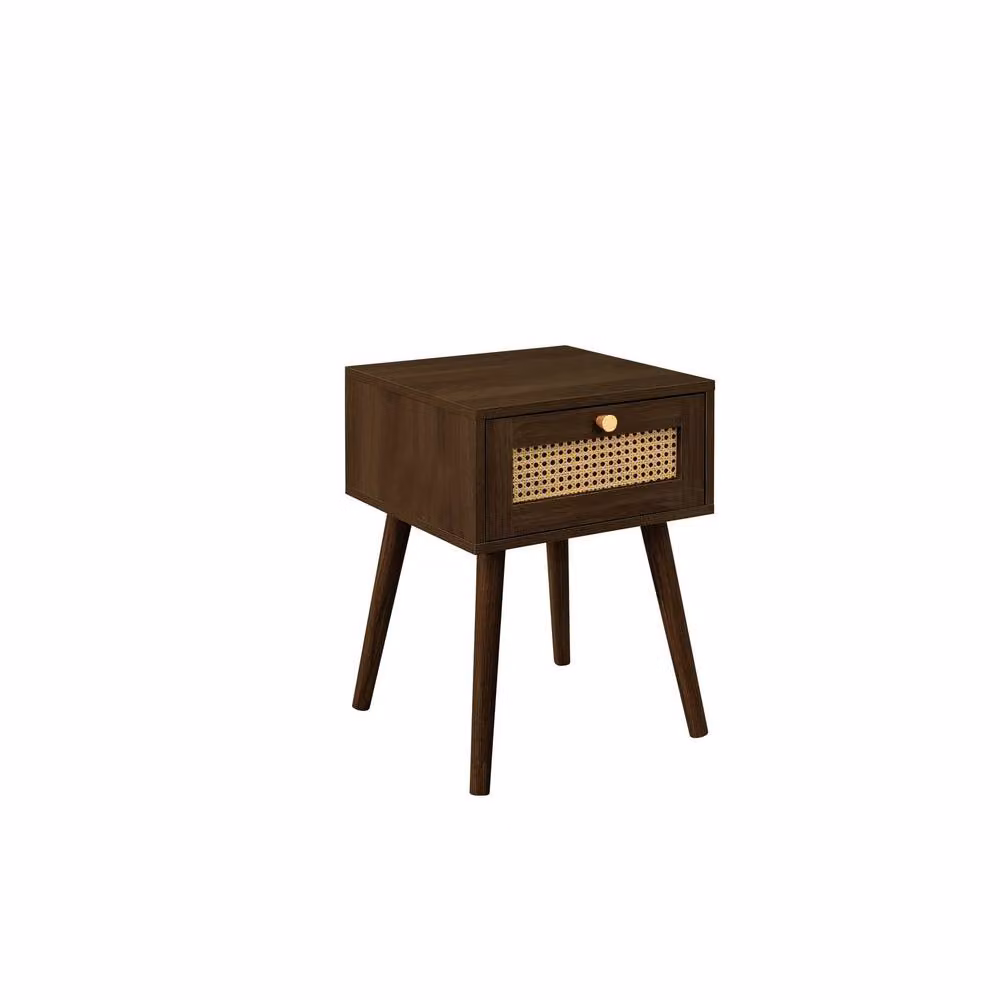 Birlea Croxley 1 Drawer Rattan Bedside Table in Walnut and Brown – 4
