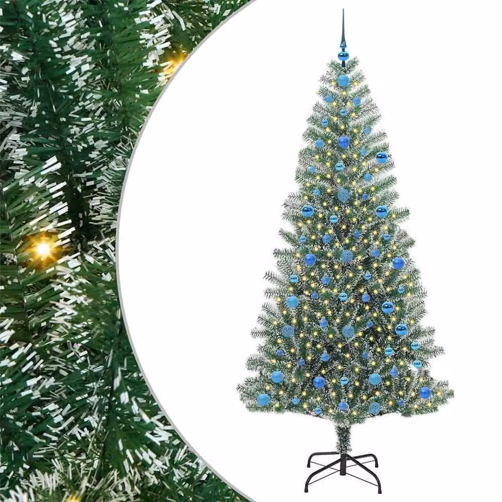 Berkfield Home Snow Flocked Artificial Christmas Tree with LED Lights, Green, Height: 210 cm – 2
