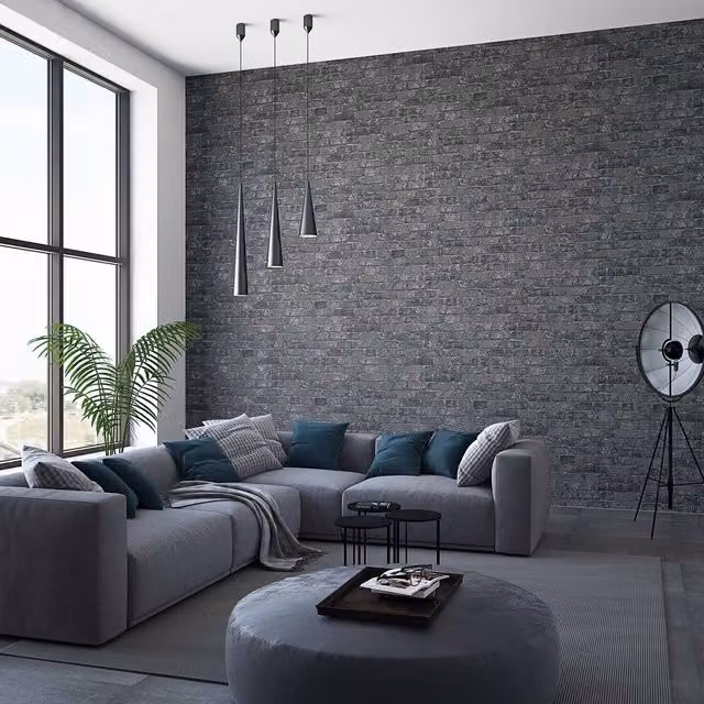 Galerie Industrial Effects Brick Wallpaper in Black and Grey