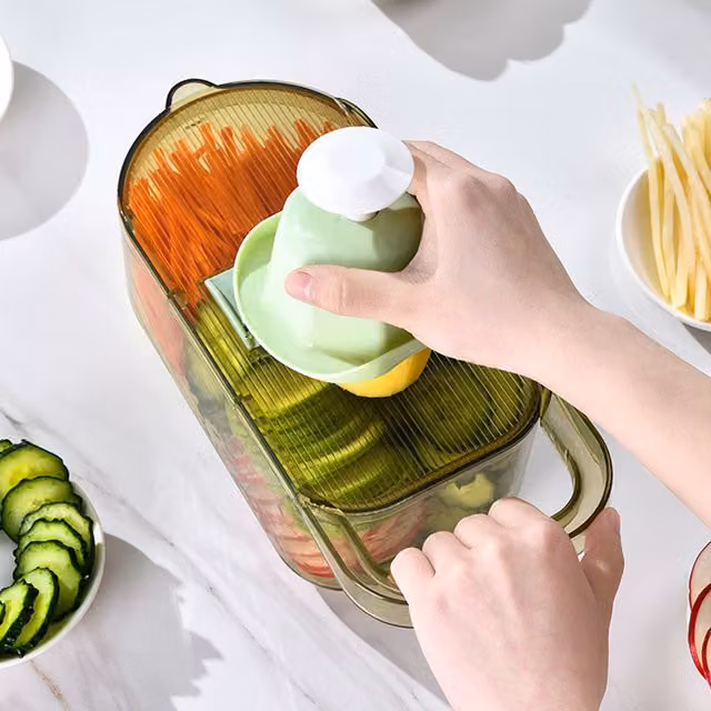 Livingandhome 6 Blade Vegetable Slicer with Finger Guard, Transparent Green