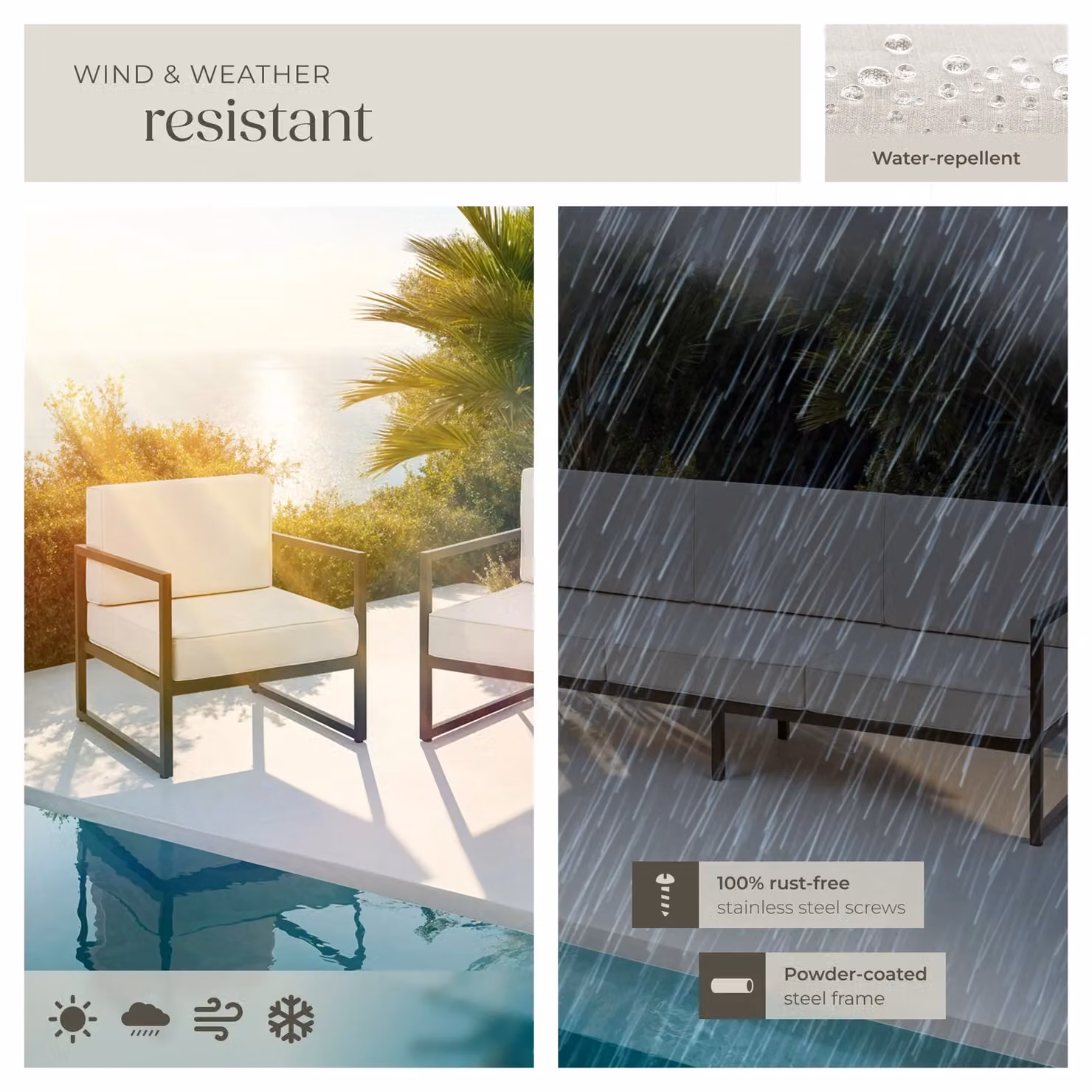 tectake Comosa Modern Garden Furniture Set with Upholstered Cushions in Brown and Grey – 6