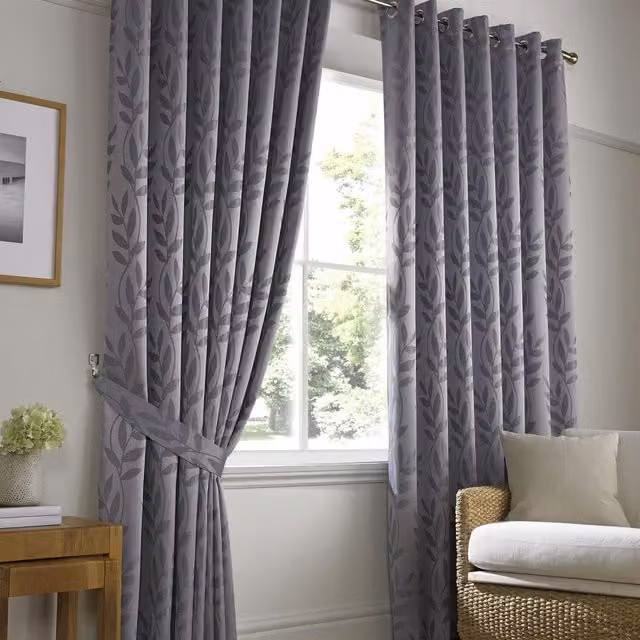 Tivoli Floral Jacquard Fabric Panel Curtains in Silver and Grey, Height: 229 cm, Width: 168 cm