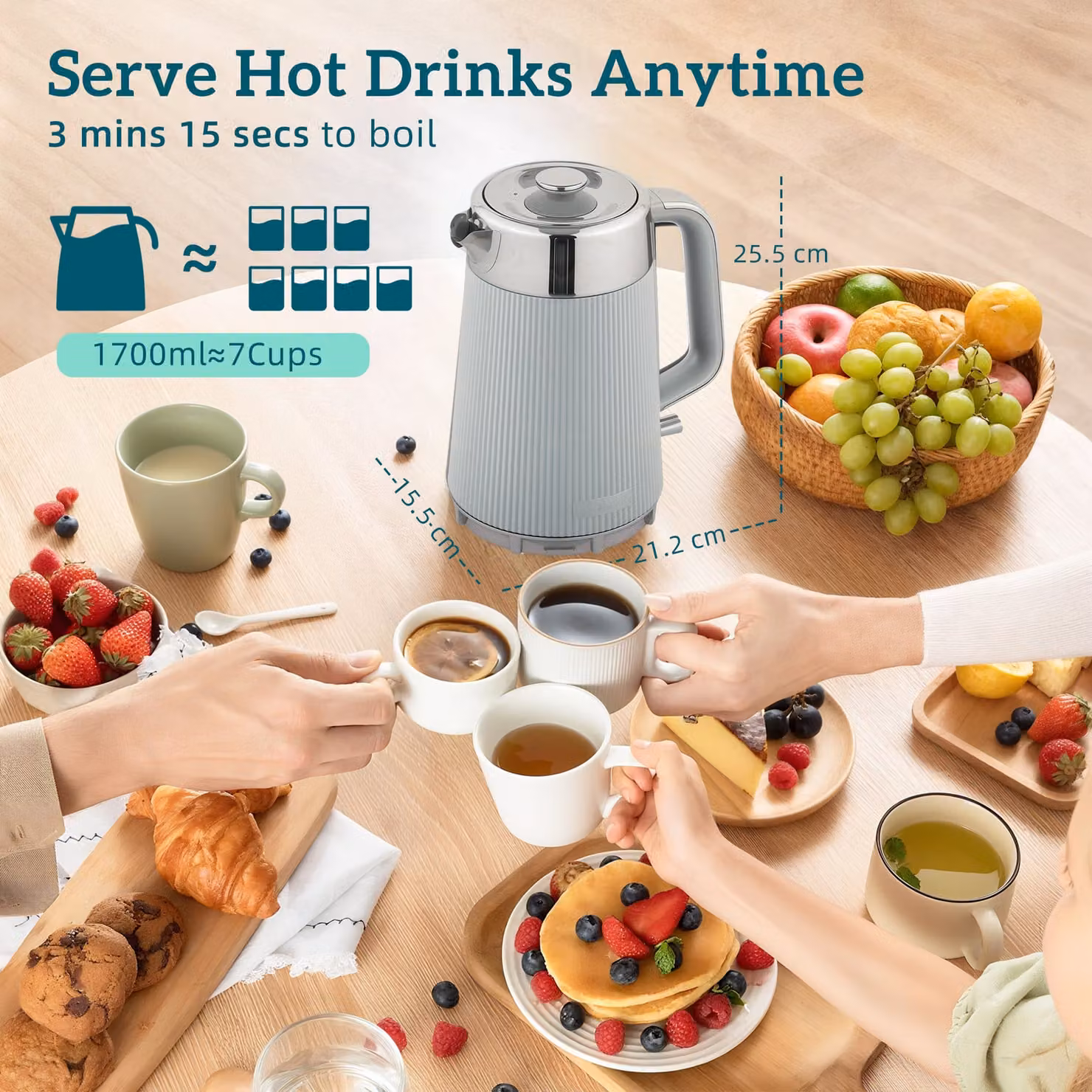 HOMCOM Electric Kettle and Toaster Set in Tan with 1.7L Rapid Boil Jug Kettle and 4 Slice Toaster – 2