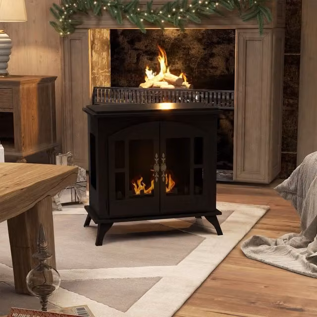 HOMCOM Black Freestanding Ethanol Bioethanol Fireplace with 0.9L Tank – 1