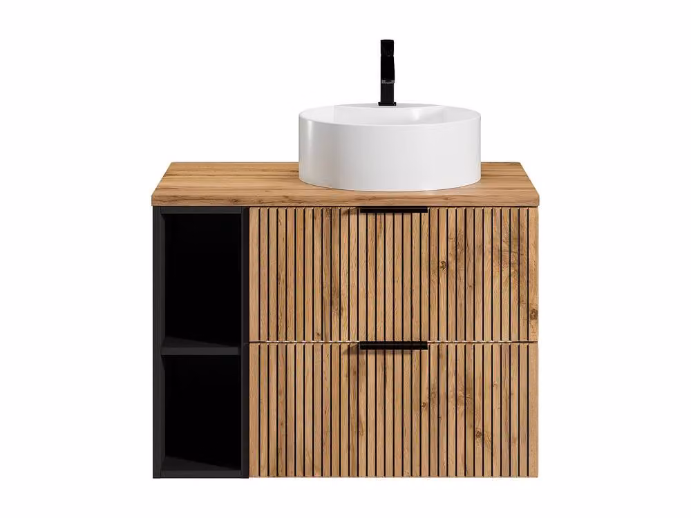 Madela Suspended Striped Bathroom Vanity Unit with Niches and Round Design in Matt Black – 2