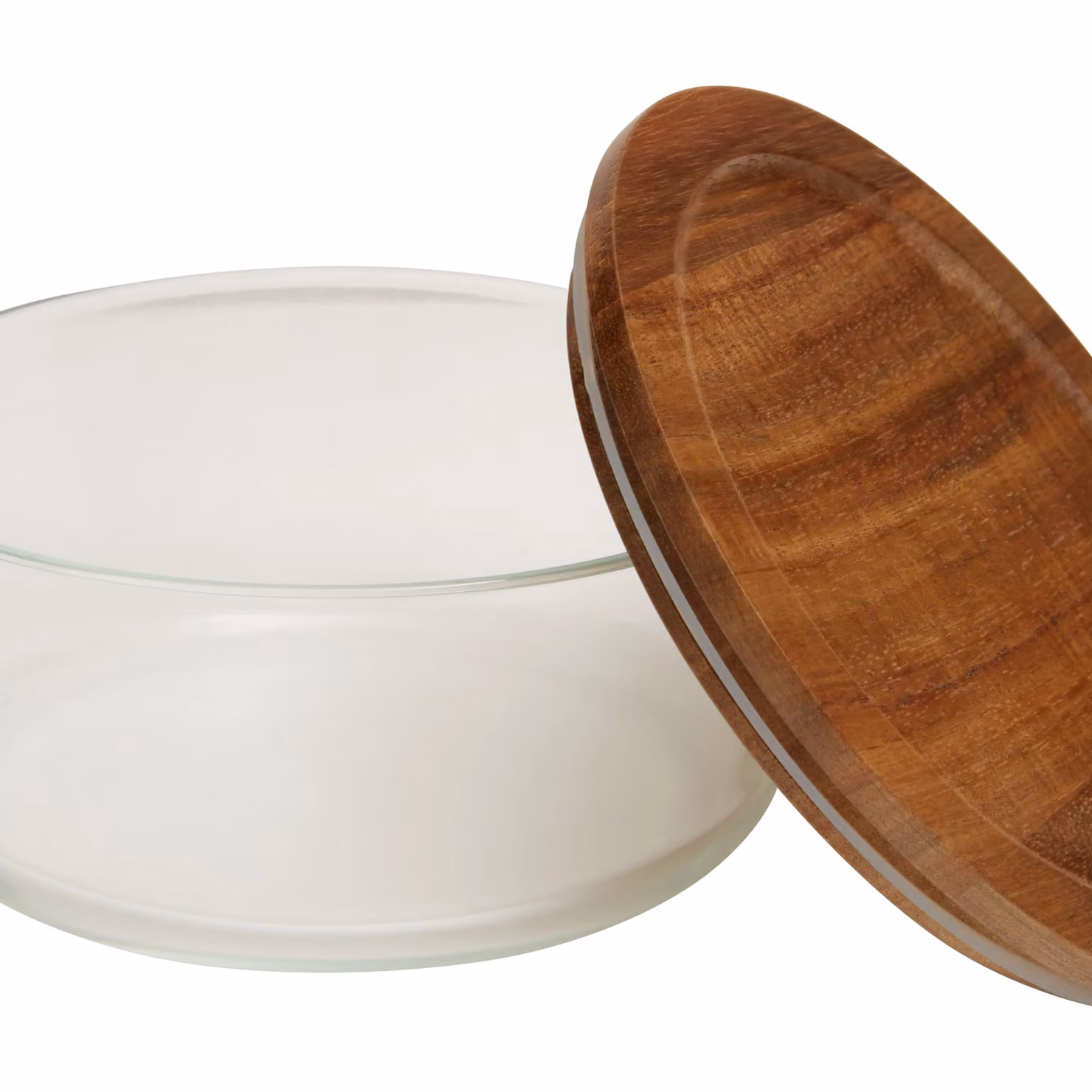 Orsina Airtight Round Glass Container with Acacia Wood Lid, 850ml, Transparent and Beige – 3