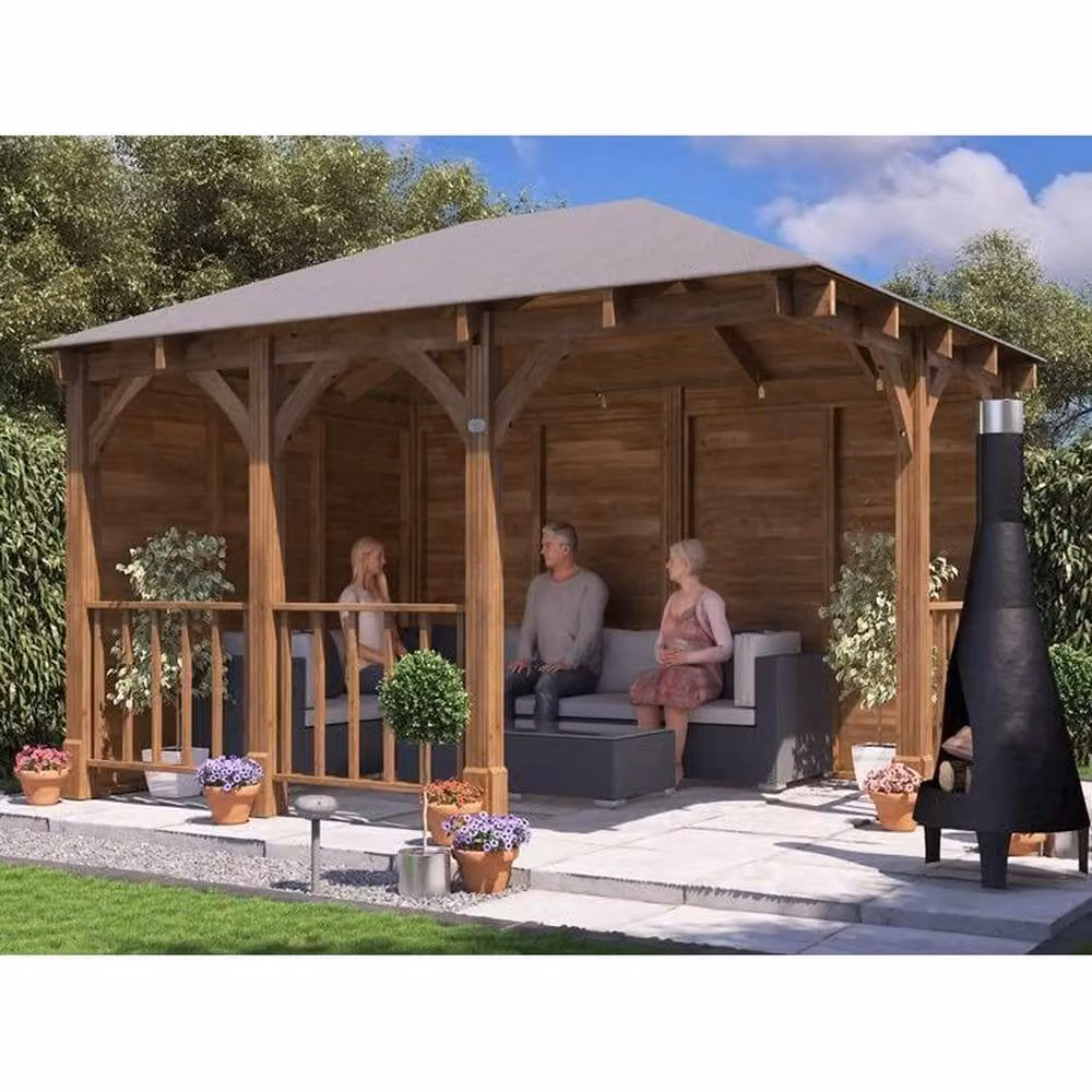 Dunster House Leviathan Corner Wooden Gazebo in Brown with Bitumen Shingles – 7
