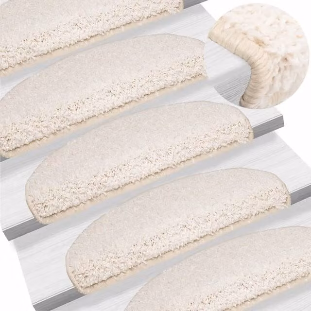 Berkfield Home Non-Slip Self-Adhesive Carpet Stair Treads, 15 Pieces, White, W: 65 cm, D: 21 cm, H: 4 cm