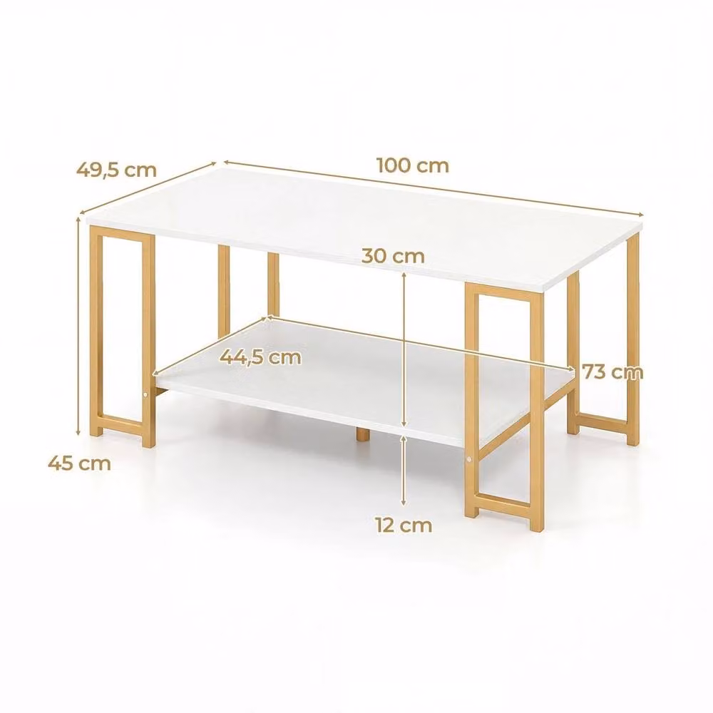 Kelvenix Modern Rectangular White Metal Living Room Cocktail Table – 2