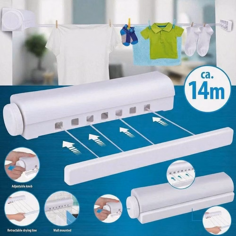 FLAVORA 4 Line Retractable Washing Line Airer, 14m, White – 2