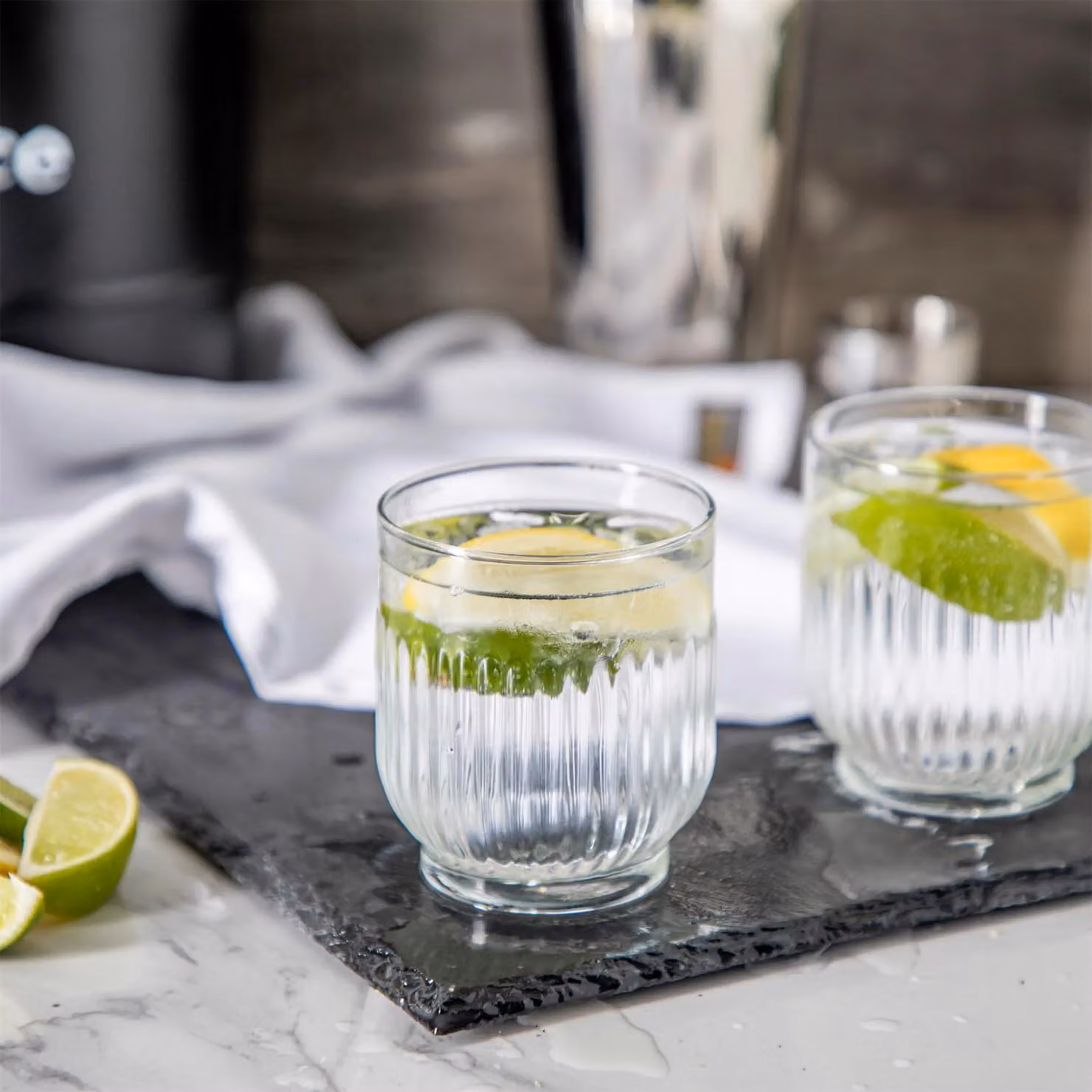 LAV Tokyo 12-Piece Geometric Glassware Set, Clear Highball and Whiskey Tumblers – 2