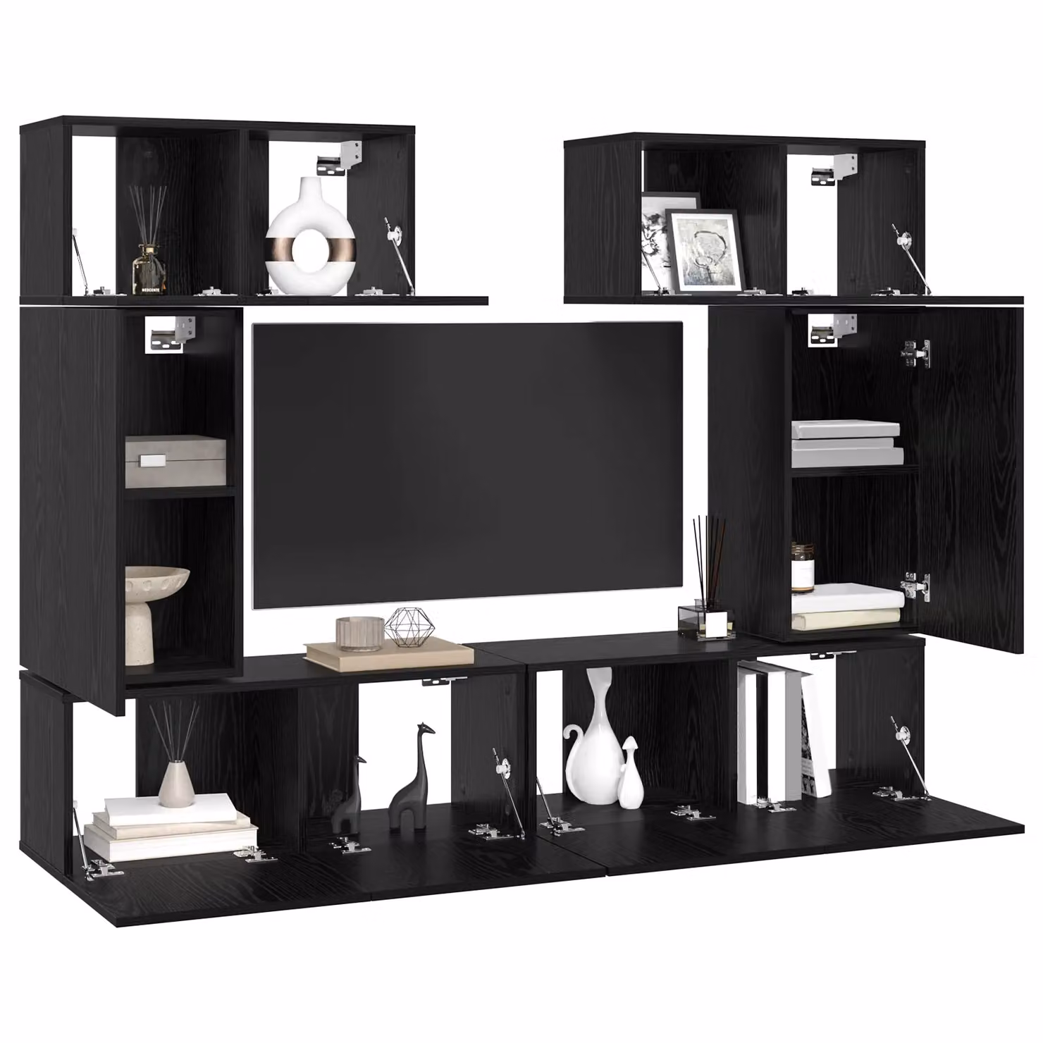 Berkfield Home 6-Piece Modern TV Cabinet Set in Black Oak, W/D/H: 80 x 30 x 30 cm – 3