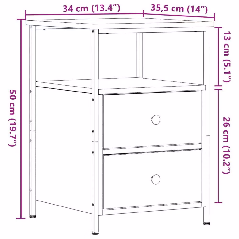Berkfield Home Modern Bedside Cabinets, 2 Piece Set, Brown, W/D/H: 34 x 35.5 x 50 cm – 5