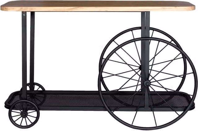IH Design Industrial Mango Wood Hallway Console Table with Castors in Brown