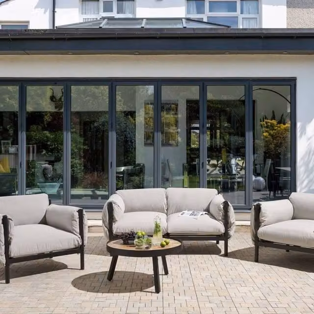 Wyld and Coco Aluminium Garden Sofa Set with 2 Seater Sofa and 2 Armchairs in Black and Grey