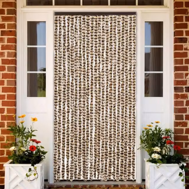 Berkfield Home Striped Chenille Fly Curtain in Beige and Brown, W: 90 cm, H: 200 cm – 1