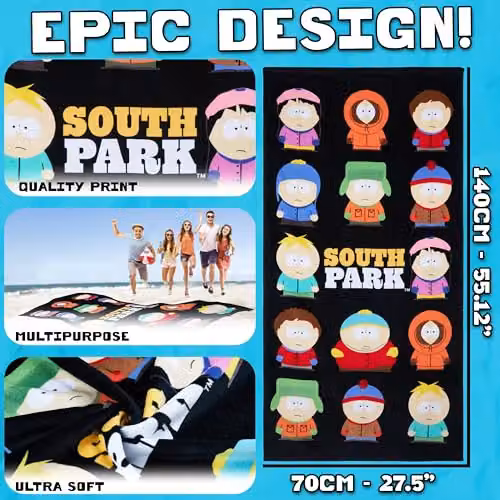 United Essentials South Park Graphic Beach Towel, Multicolour and Black, 100% Cotton, W/H: 140 x 70 cm – 6