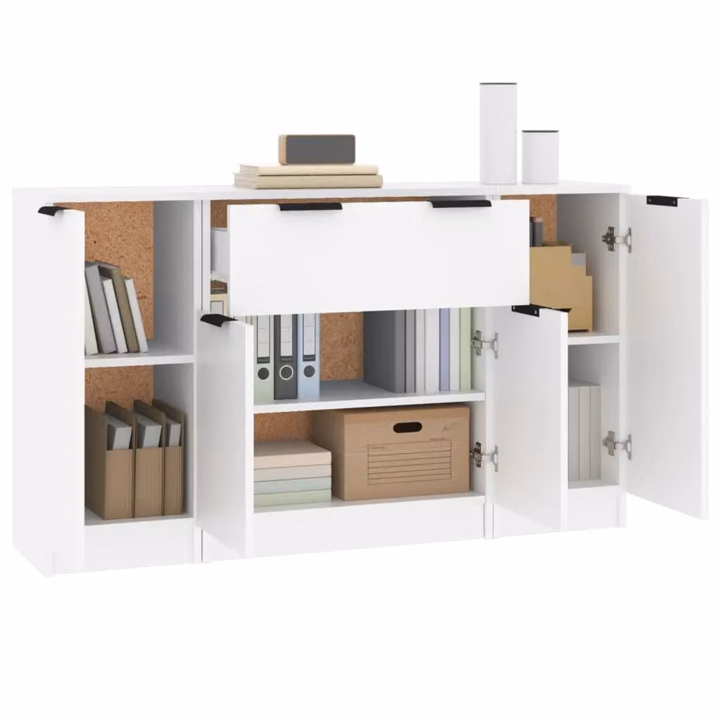 Berkfield Home 3-Piece White Matt MDF Wall-Mounted Sideboard Set – 2