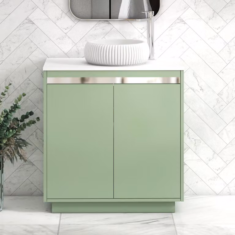Royal Bathrooms Orion 800mm Mint Sage and White Floor Standing 2 Door Vanity Unit with Milan Basin and Chrome Accent Trim