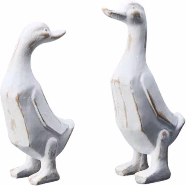 Gift Company Set of Four Whitewashed Wooden Duck Tabletop Decorations, White, Rustic Spring Style – 2