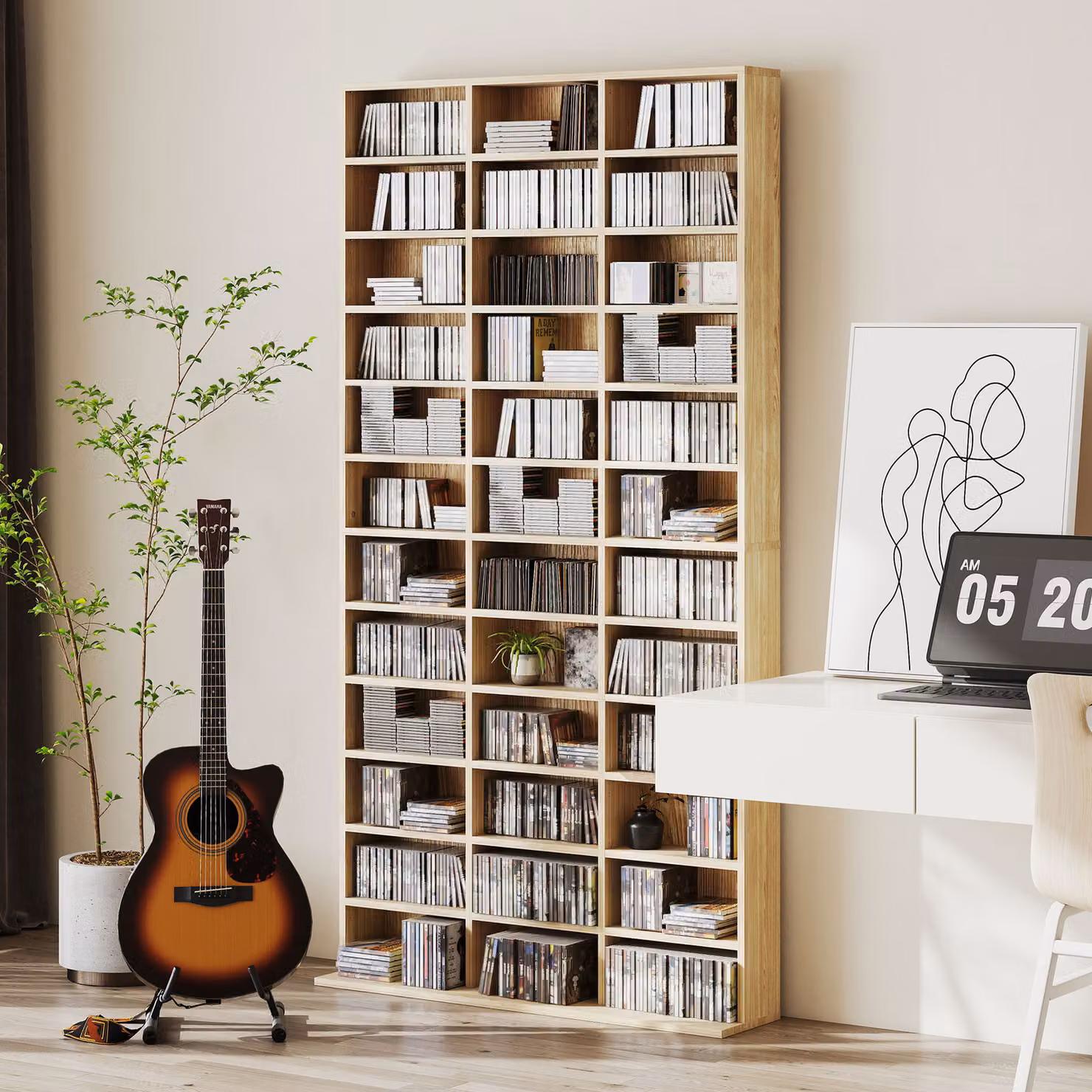 HOMCOM Modern Brown Wood CD Storage Unit with Adjustable Shelves and Media Compartments, W: 102 cm, H: 195 cm – 2