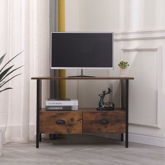 HMD Furniture Modern Corner TV Unit in Brown and Neutral Matt Finish