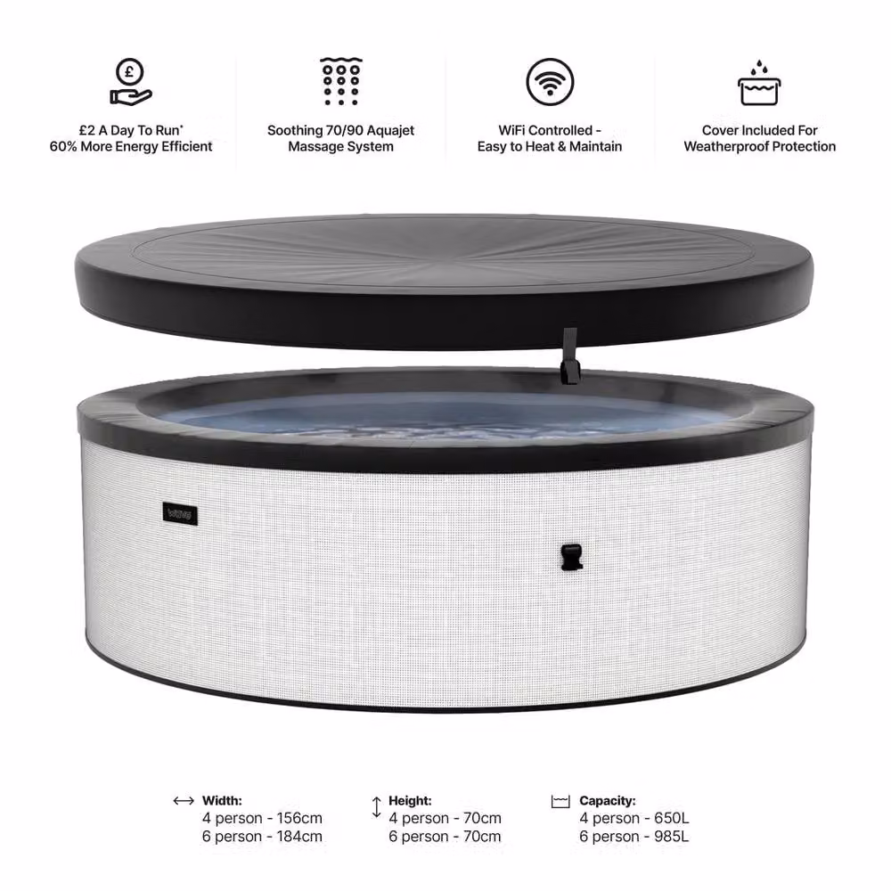 Wave Spas Wave Tahoe 4-Person Round Foam Hot Tub with Integrated Heater and 70 Jets in White – 5