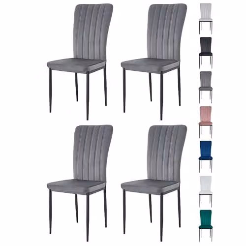 mcc direct Elle Set of 4 Velvet High Back Dining Chairs in Dark Grey with Metal Legs – 1
