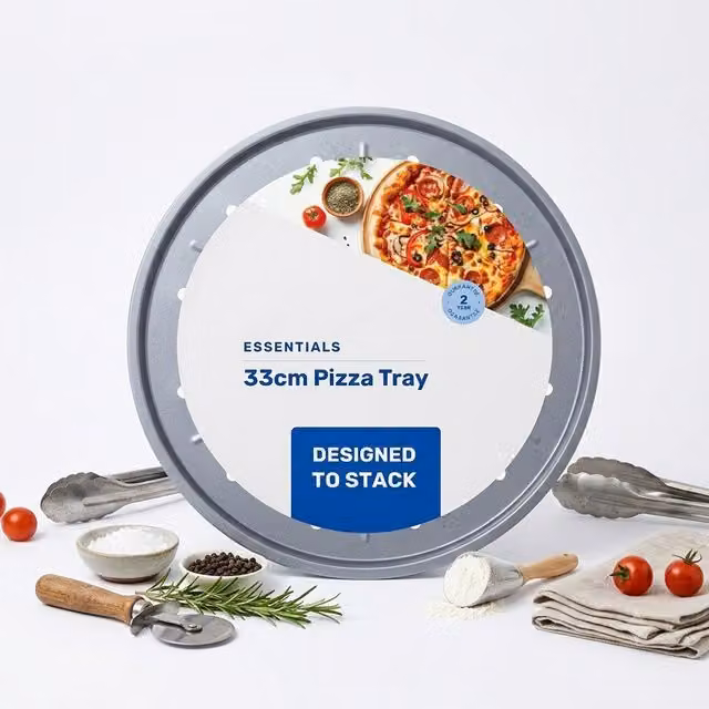 Storm Trading Group Set of 3 Large Non-Stick Round Pizza Trays, Diameter: 33 cm, Silver