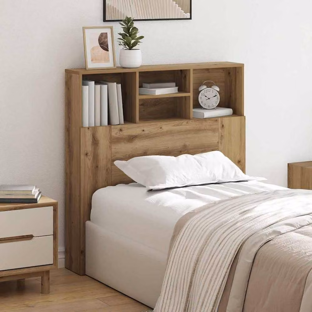 Berkfield Home Headboard Cabinet with Shelf in Artisan Oak Brown, W/D/H: 100 x 19 x 103.5 cm – 2