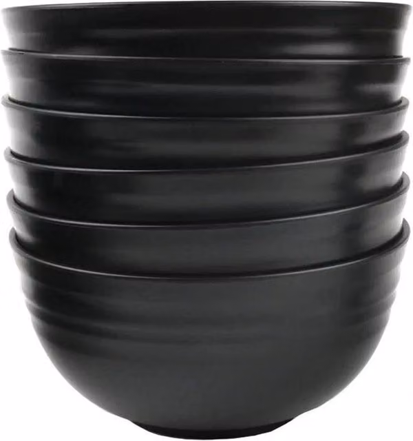 FLAVORA 32-Piece Black Plastic Dinnerware Set with Round Plates and Bowls