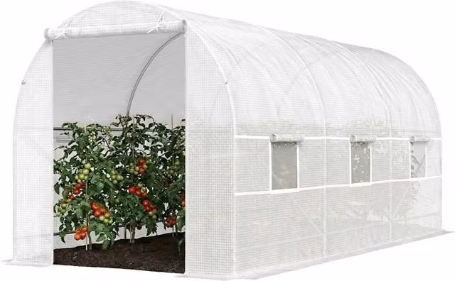 Nordara White Walk-in Polytunnel Greenhouse with Steel Frame and Anti-UV Cover, W/D/H: 100 x 60 x 200 cm